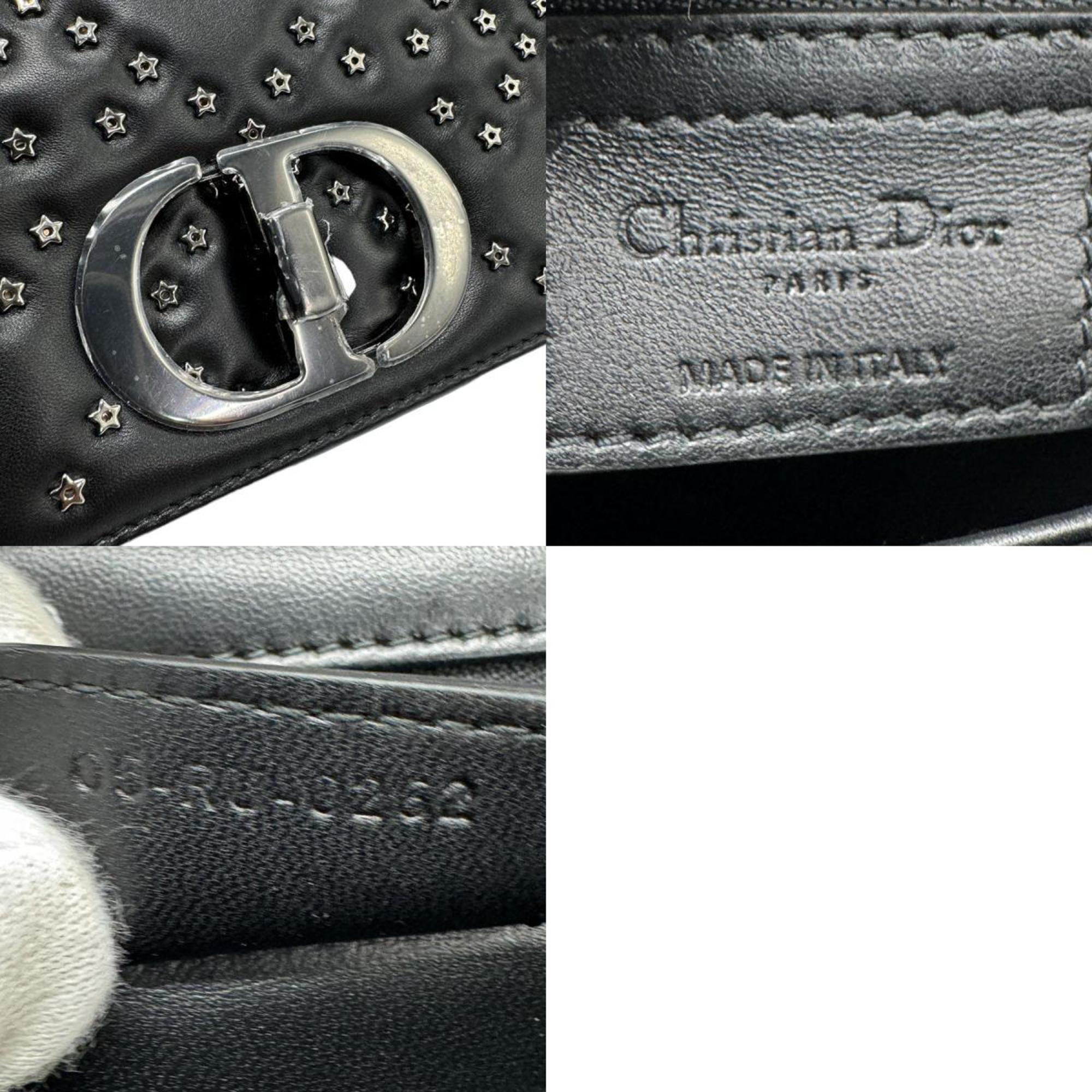 Christian Dior Shoulder Bag CARO Leather Black Women's z1079