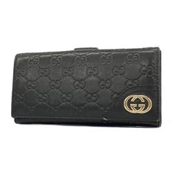 Gucci Tri-fold Long Wallet Guccissima 181593 Leather Black Champagne Men's