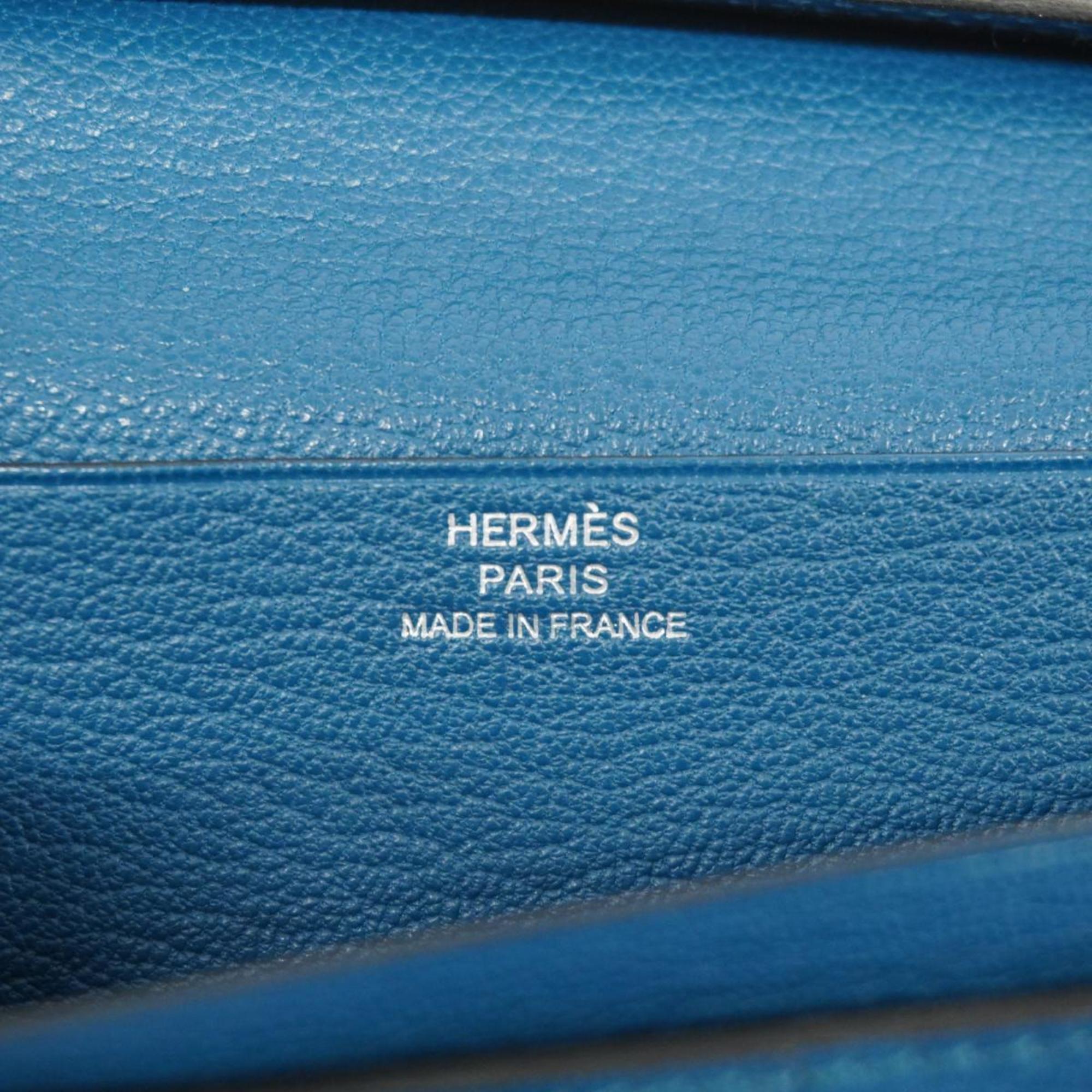 Hermes Long Wallet Bearn Soufflet □Q Stamp Chevre Mysore Blueton Pet Women's