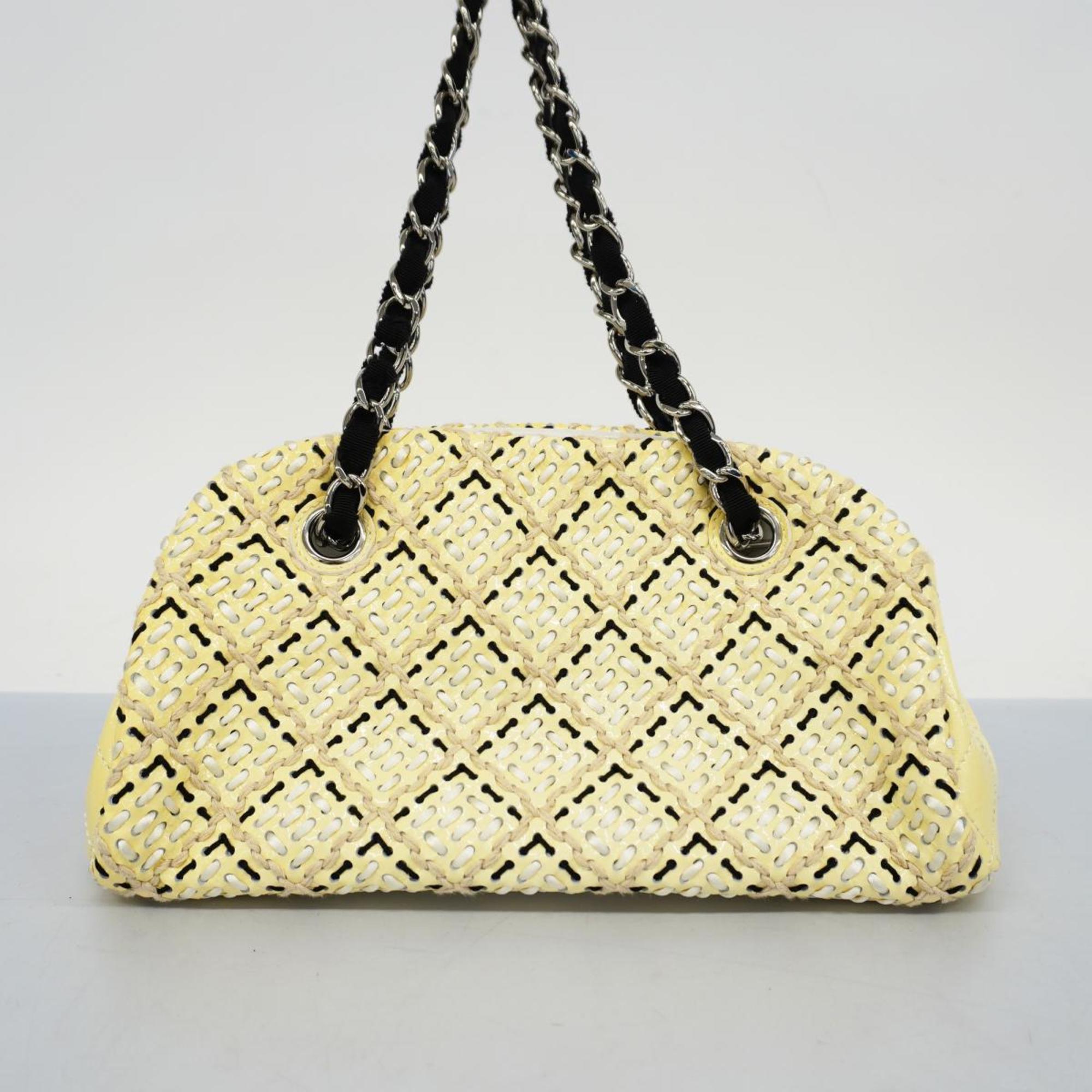 Chanel handbag patent leather black white cream yellow ladies