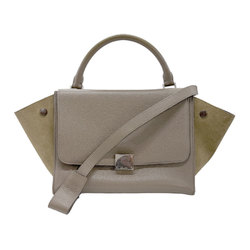 CELINE Shoulder Bag Handbag Trapeze Leather Suede Khaki Gray Women's z0869