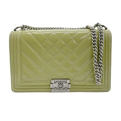 CHANEL Shoulder Bag Boy Chanel Patent Leather Light Green Women's z0946