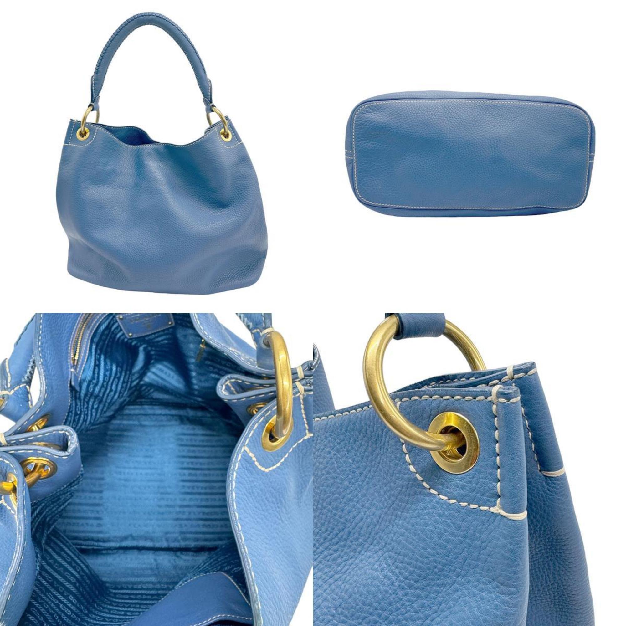 PRADA Shoulder Bag Leather Blue Women's z0910