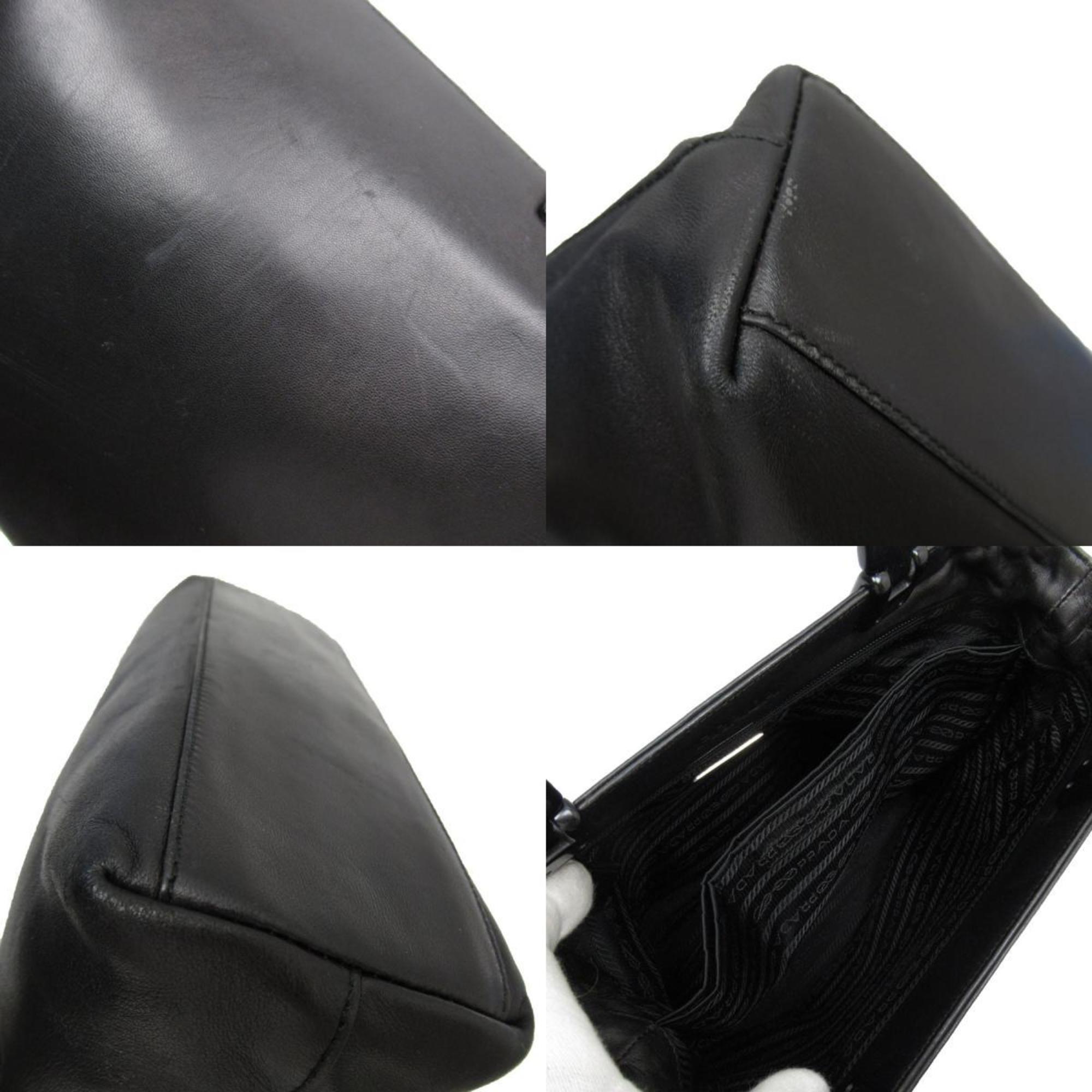 PRADA handbag leather plastic black ladies w0263a