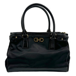 Salvatore Ferragamo Handbag Shoulder Bag Gancini Nylon Leather Black Gold Women's z1083
