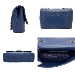 CHANEL Shoulder Bag Matelasse Caviar Leather Metal Blue Silver Women's z1047