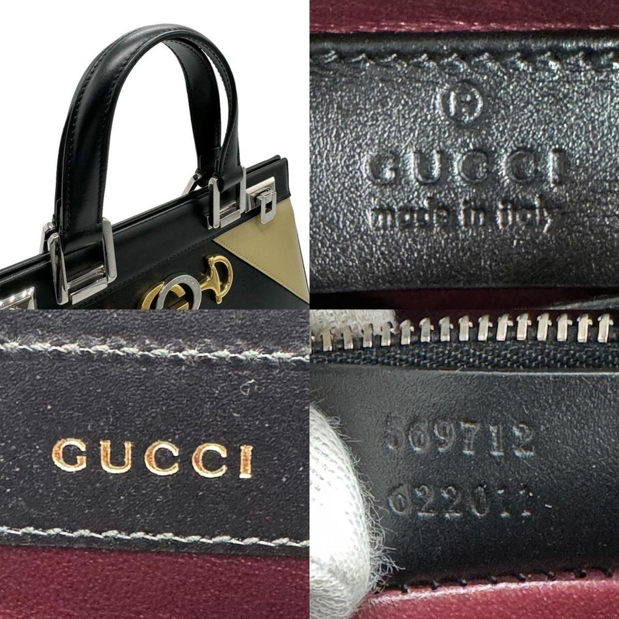 GUCCI Handbag Shoulder Bag Zumi Leather Black x Beige Women's 569712 z0966