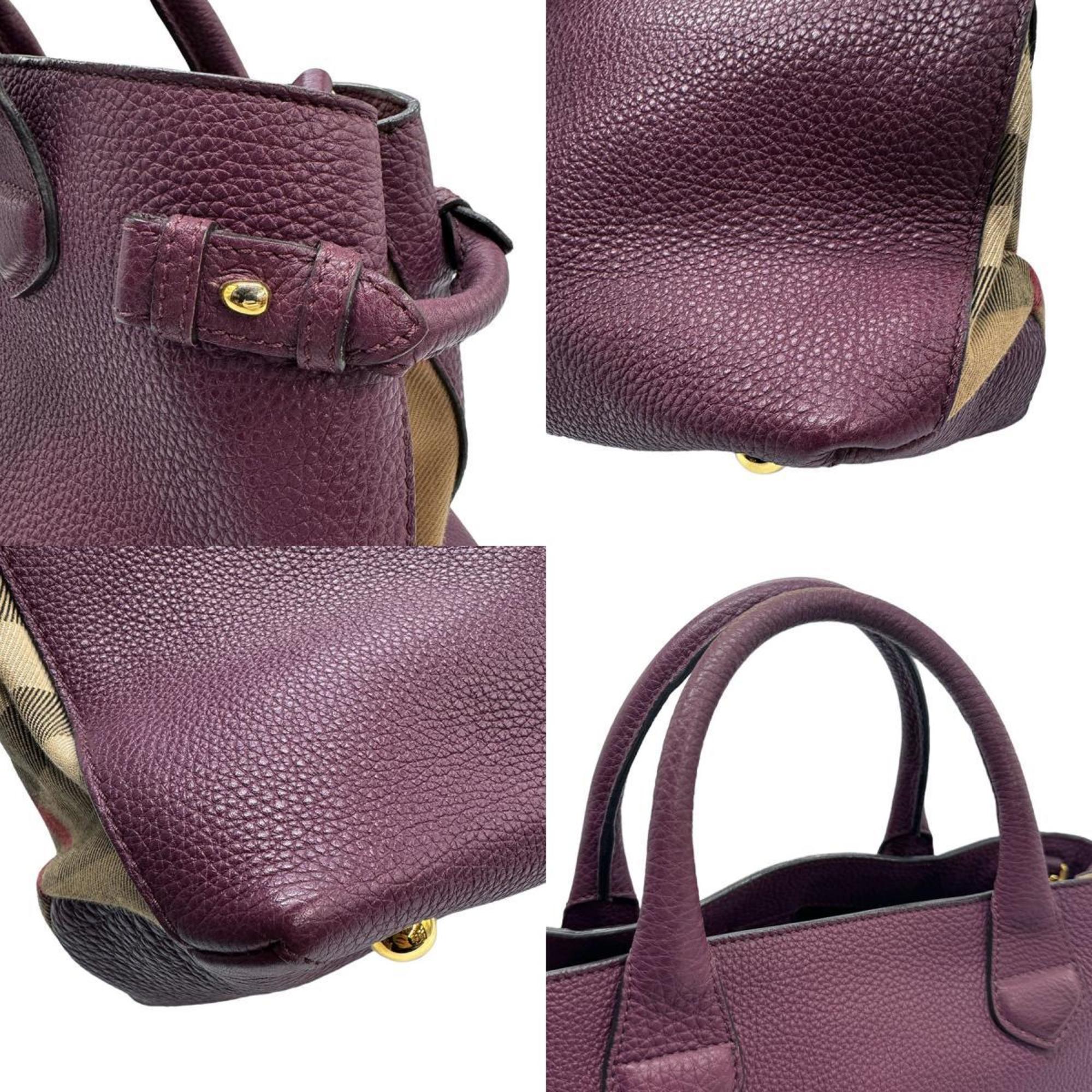Burberry Handbag Shoulder Bag Leather Canvas Dark Purple Women's z0918