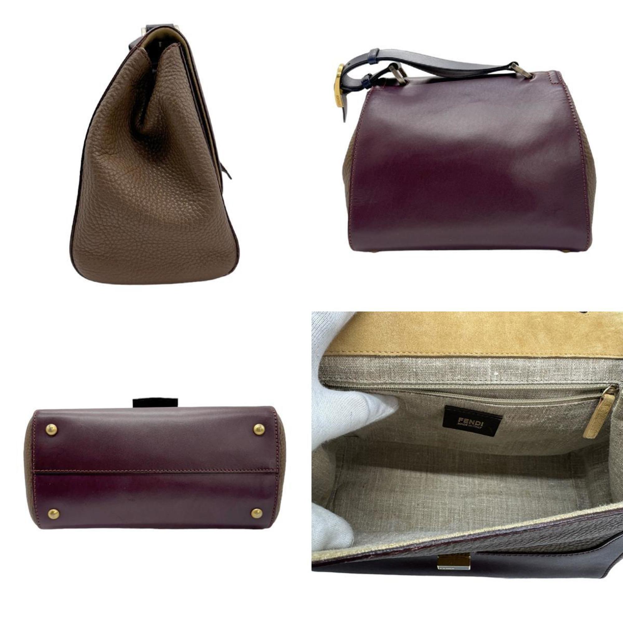 FENDI Shoulder Bag Handbag Leather Bordeaux x Brown Women's 8BN234-FKD z0944