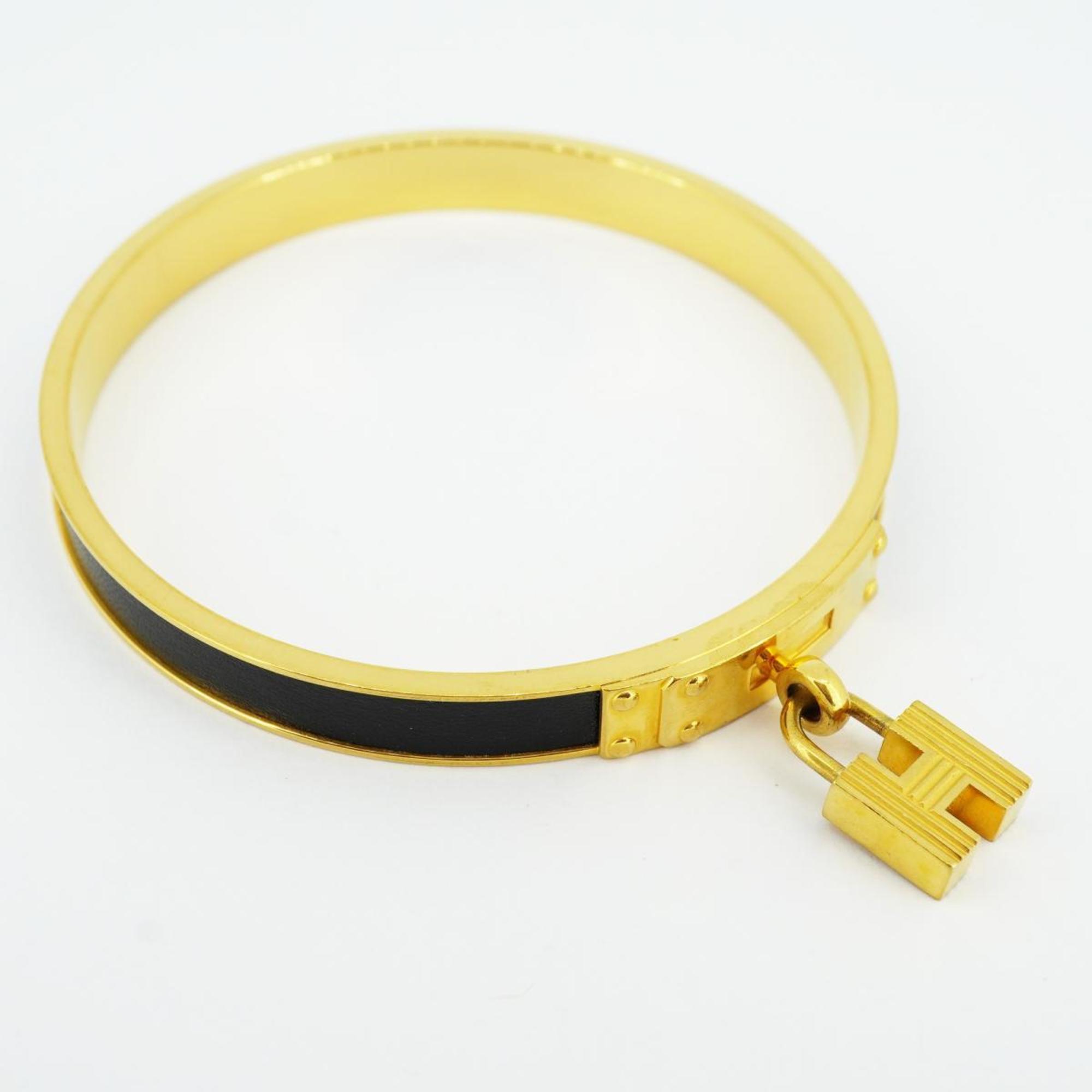 Hermes Bangle Kelly GP Plated Leather Gold Black Women's