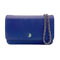 CHANEL Chain Wallet Leather Blue Women's z0912