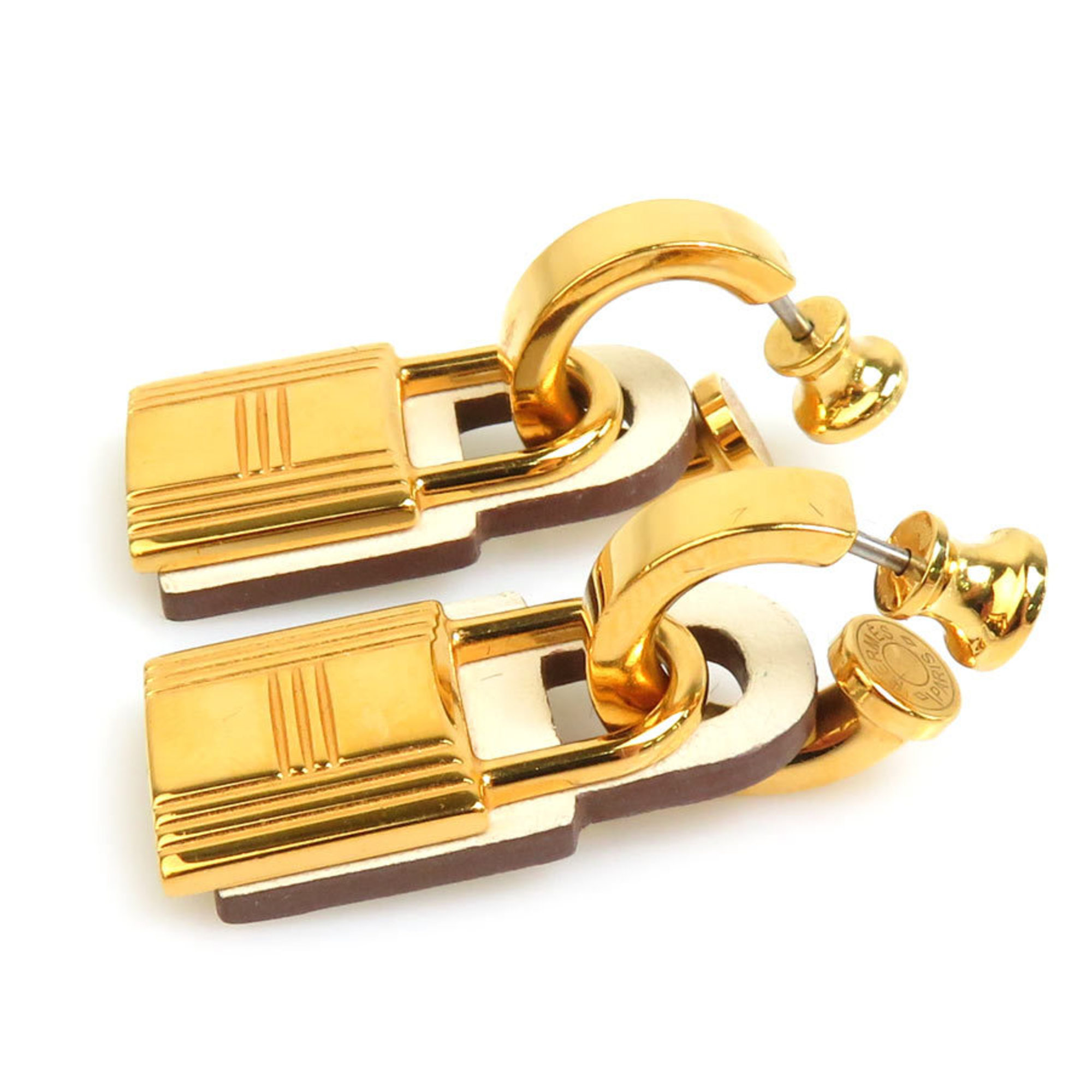 Hermes HERMES Earrings O'Kelly Metal Leather Gold Nata Women's e58672j