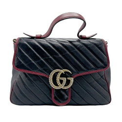 GUCCI Shoulder Bag Handbag GG Marmont Leather Black x Red Women's 498110 z0991