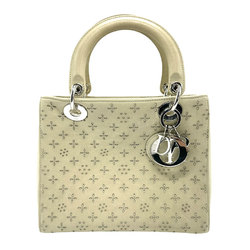 Christian Dior handbag shoulder bag Lady leather beige silver women's z1046