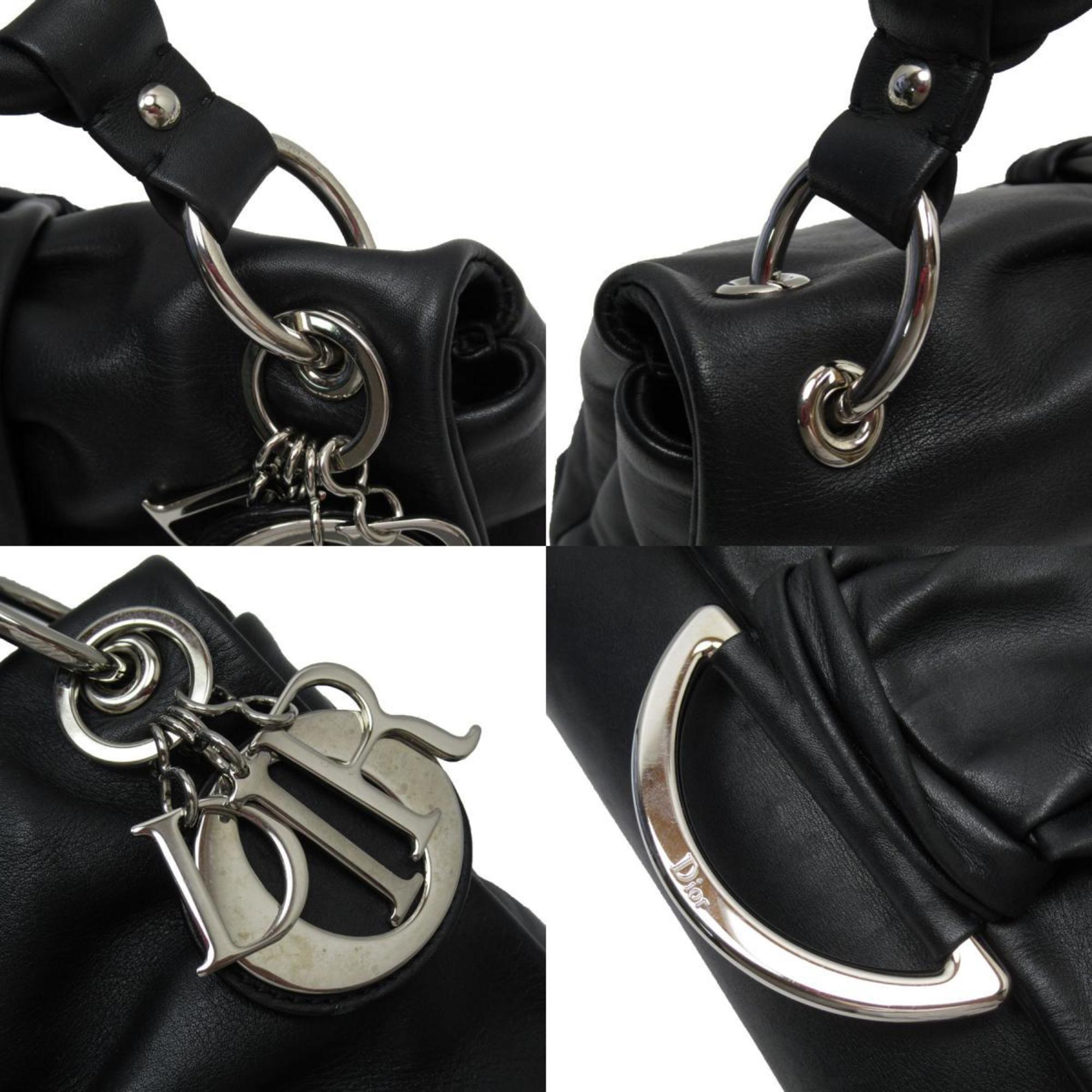 Christian Dior Shoulder Bag Leather Black Silver Women's W0267G