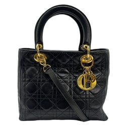 Christian Dior handbag shoulder bag Lady lambskin black ladies z0905