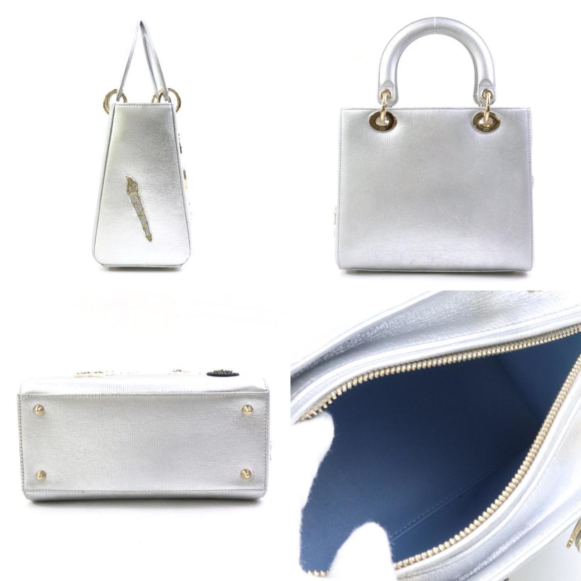 Christian Dior handbag shoulder bag Lady leather silver women's e58667f