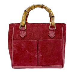 GUCCI Handbag Shoulder Bag Bamboo Suede Leather Red Women's z0943