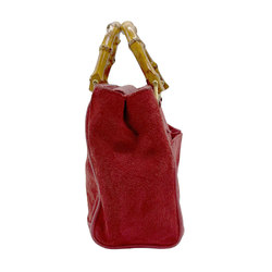 GUCCI Handbag Shoulder Bag Bamboo Suede Leather Red Women's z0943