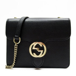 GUCCI Shoulder Bag Interlocking G Leather Black Light Gold Women's 510304 w0333a