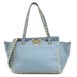 Valentino Garavani Handbag Shoulder Bag Rockstud Leather Metal Blue Light Gold Women's e58623a