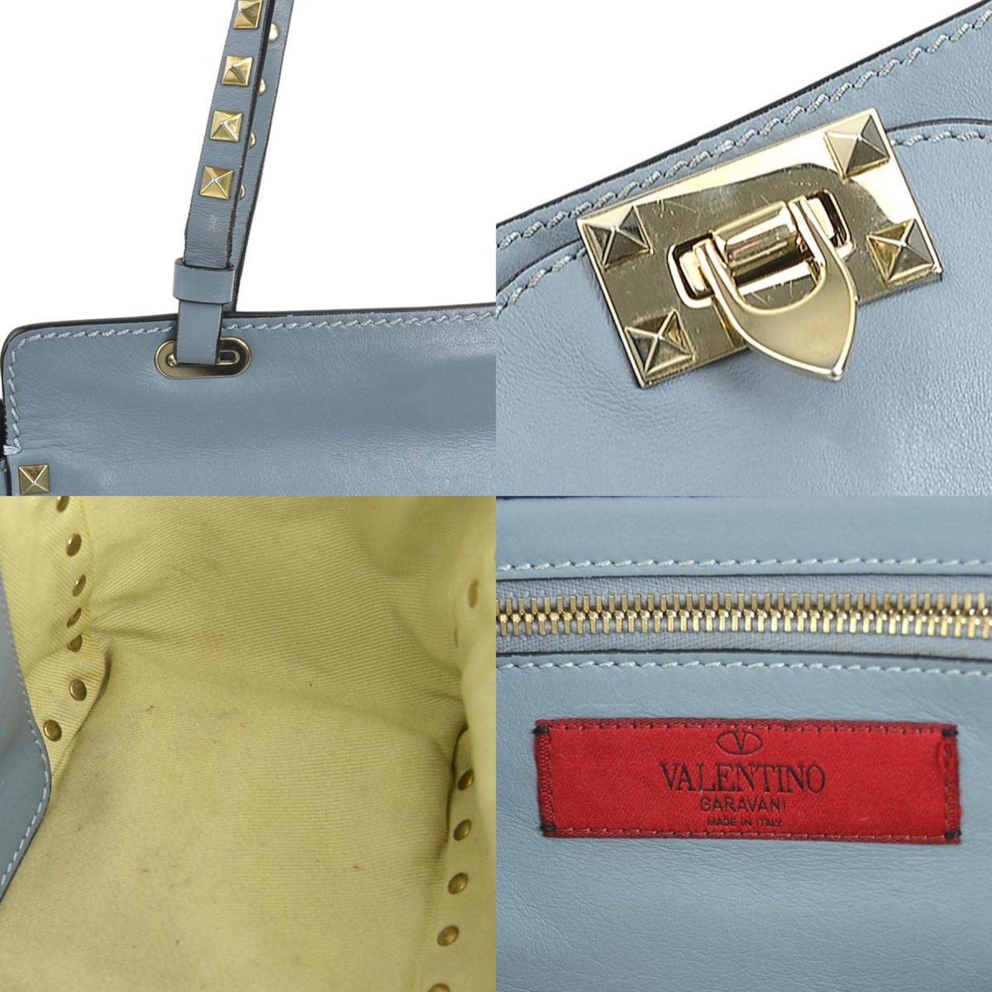 Valentino Garavani Handbag Shoulder Bag Rockstud Leather Metal Blue Light Gold Women's e58623a