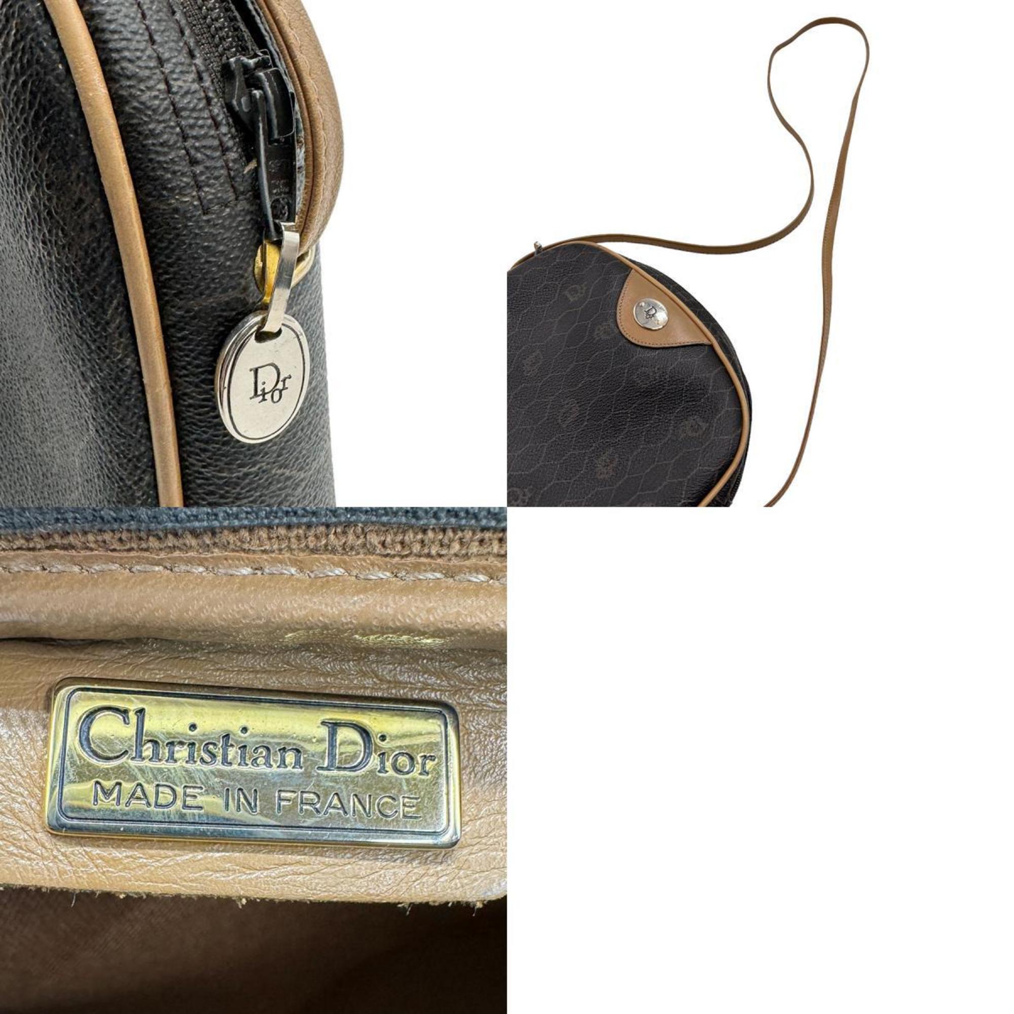 Christian Dior Shoulder Bag Coated Canvas Gray x Beige Women's z1082