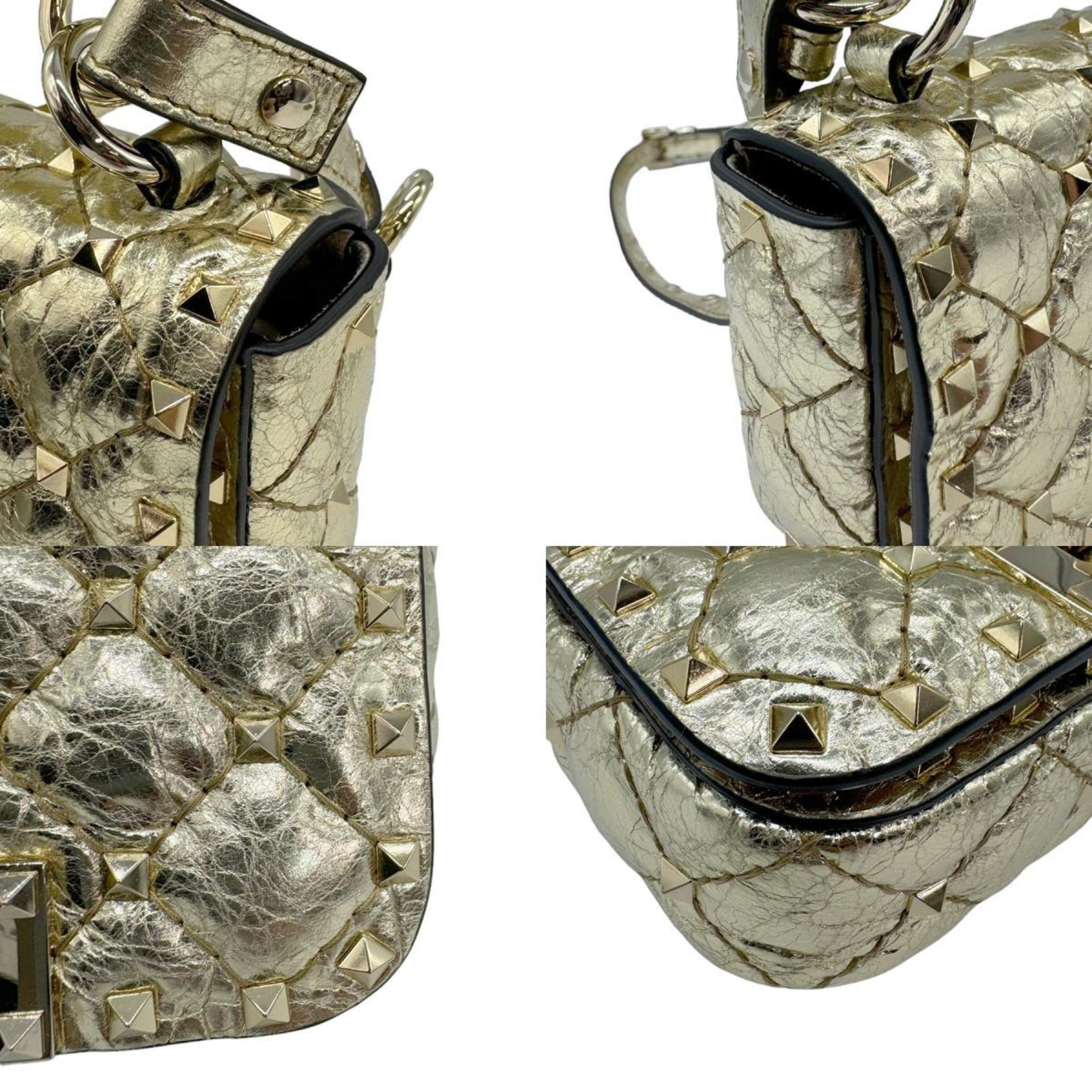 Valentino Garavani Shoulder Bag Rockstud Leather Gold Women's z0847