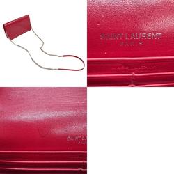Saint Laurent SAINT LAURENT Chain Wallet Embossed Leather Red Women's 452159 z0846