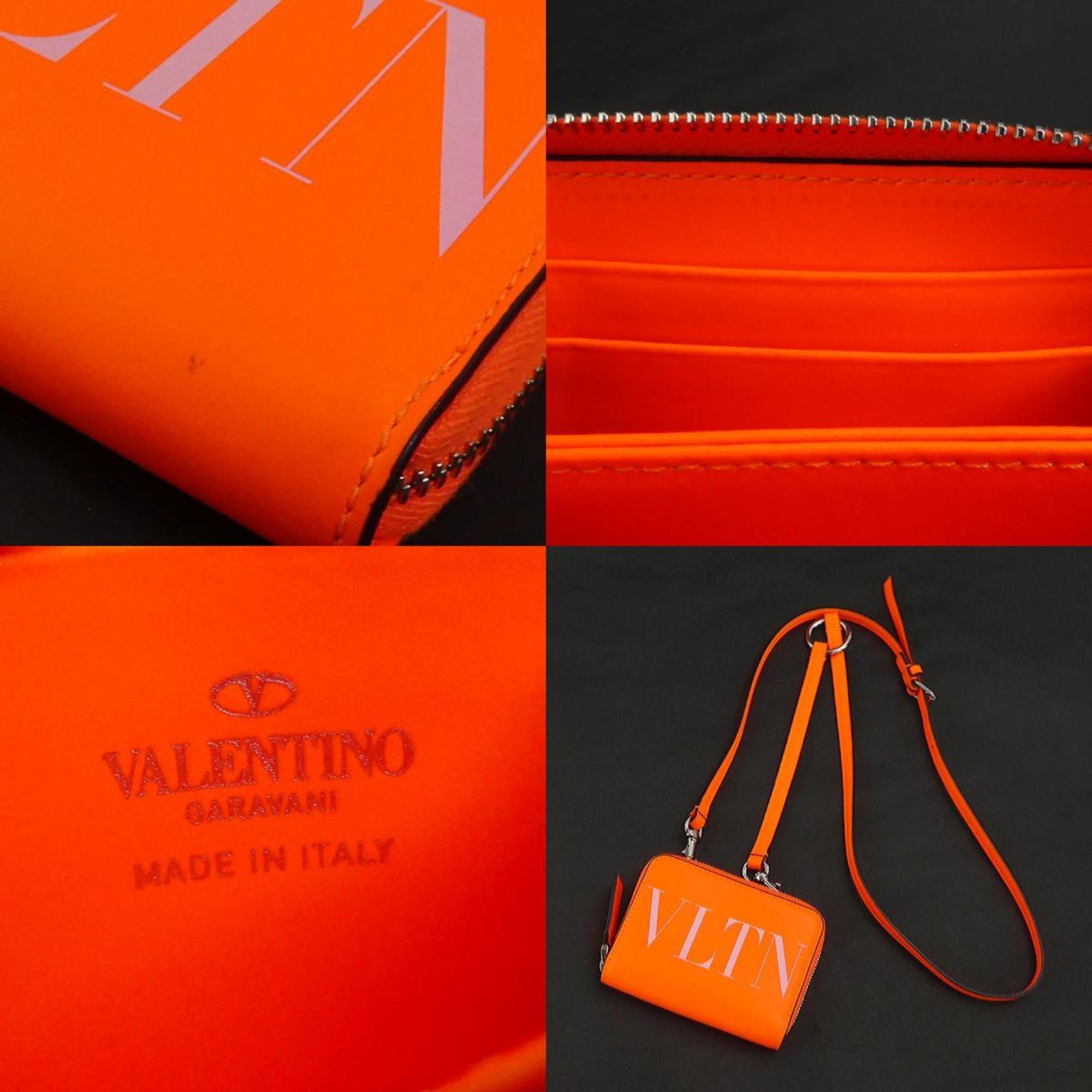 Valentino Garavani Wallet/Coin Case Shoulder Wallet Leather Orange Silver Men's Women's e58660i