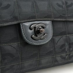 CHANEL New Travel Line Shoulder Bag Chain Nylon Jacquard Leather Black A15285
