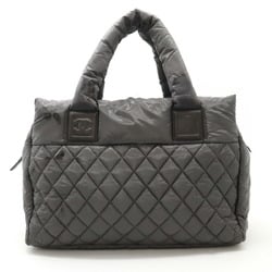 CHANEL Coco Cocoon Tote Bag Handbag Quilted Nylon Leather Grey 8620