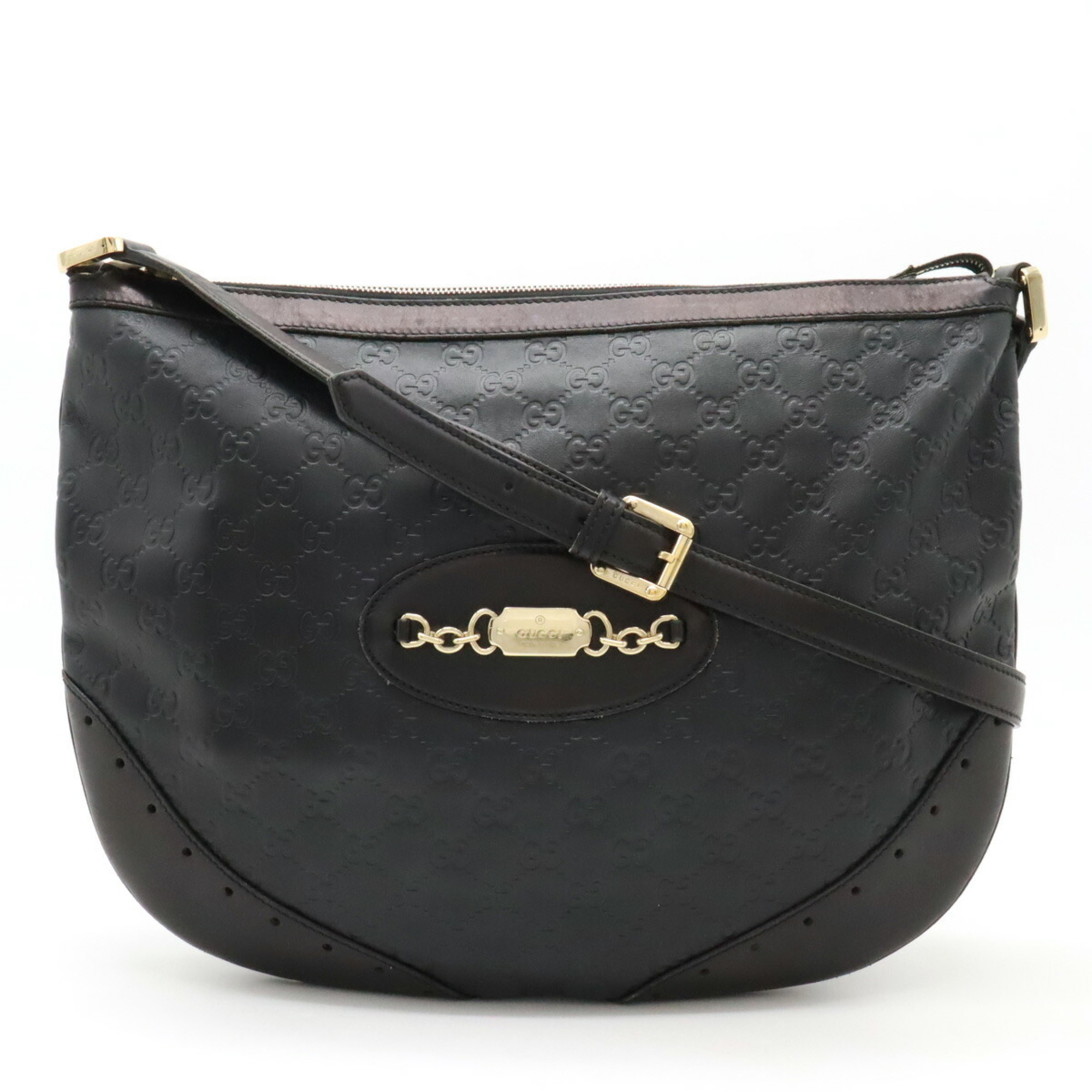 GUCCI Guccissima Shoulder Bag Leather Black 145991