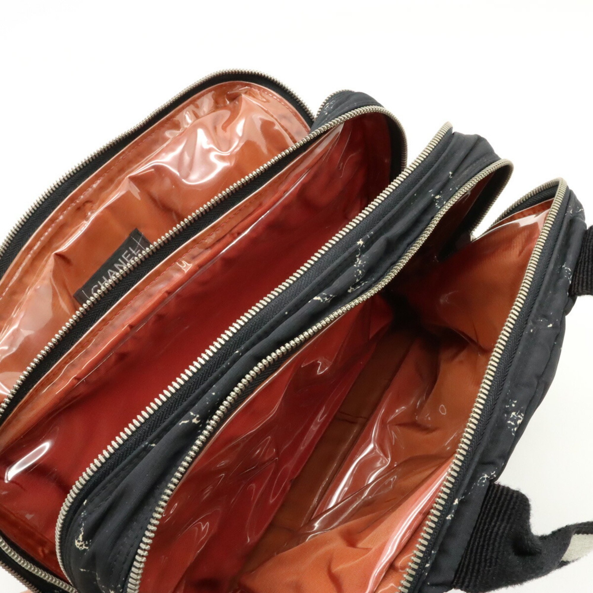 CHANEL Chanel Old Travel Line Boston Bag Handbag Tote Nylon Vinyl Black Red