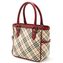 BURBERRY Nova Check Pattern Handbag Tote Bag Canvas Leather Beige Red