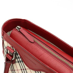 BURBERRY Nova Check Pattern Handbag Tote Bag Canvas Leather Beige Red