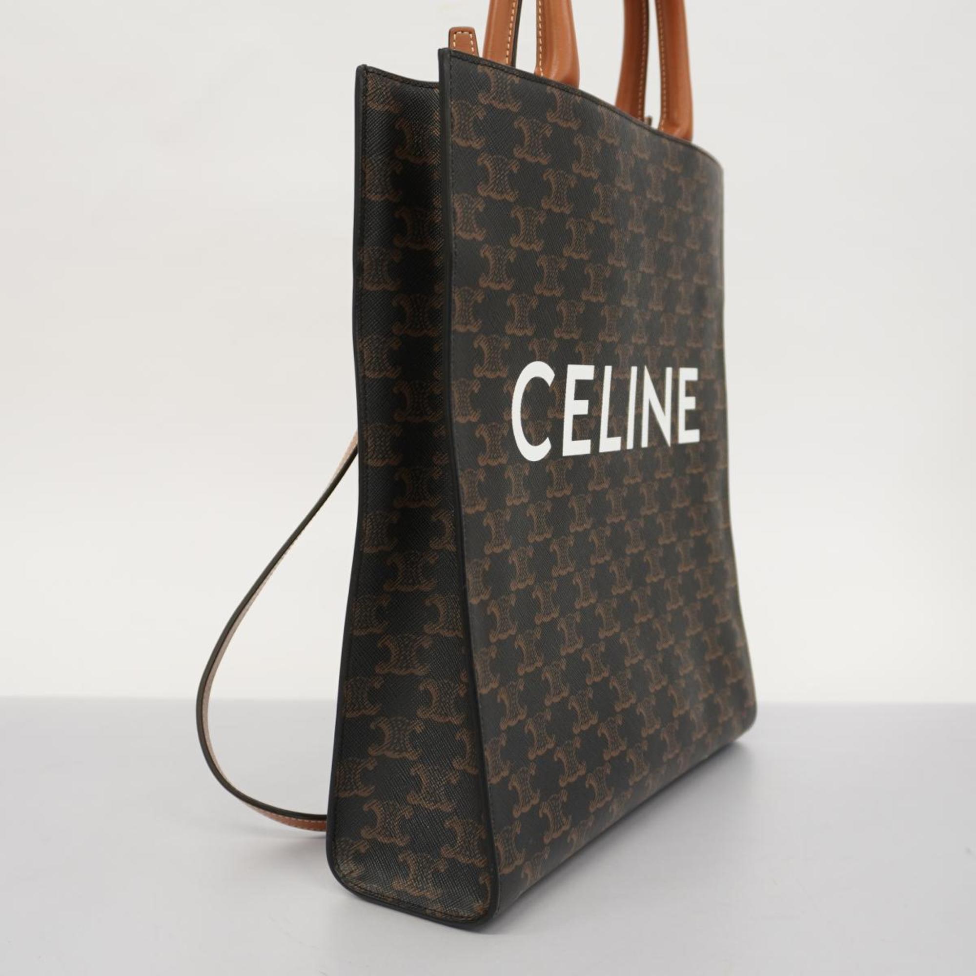 Celine Triomphe Vertical Cabas Leather Handbag Brown Women's