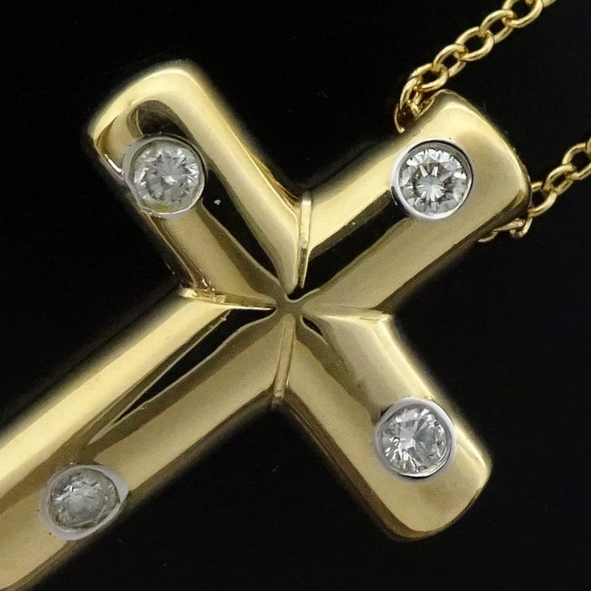 TIFFANY&Co. Tiffany Dots Cross Necklace 4P Diamond K18YG Yellow Gold 291813
