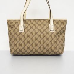 Gucci Tote Bag GG Supreme 211138 Leather Ivory Beige Women's
