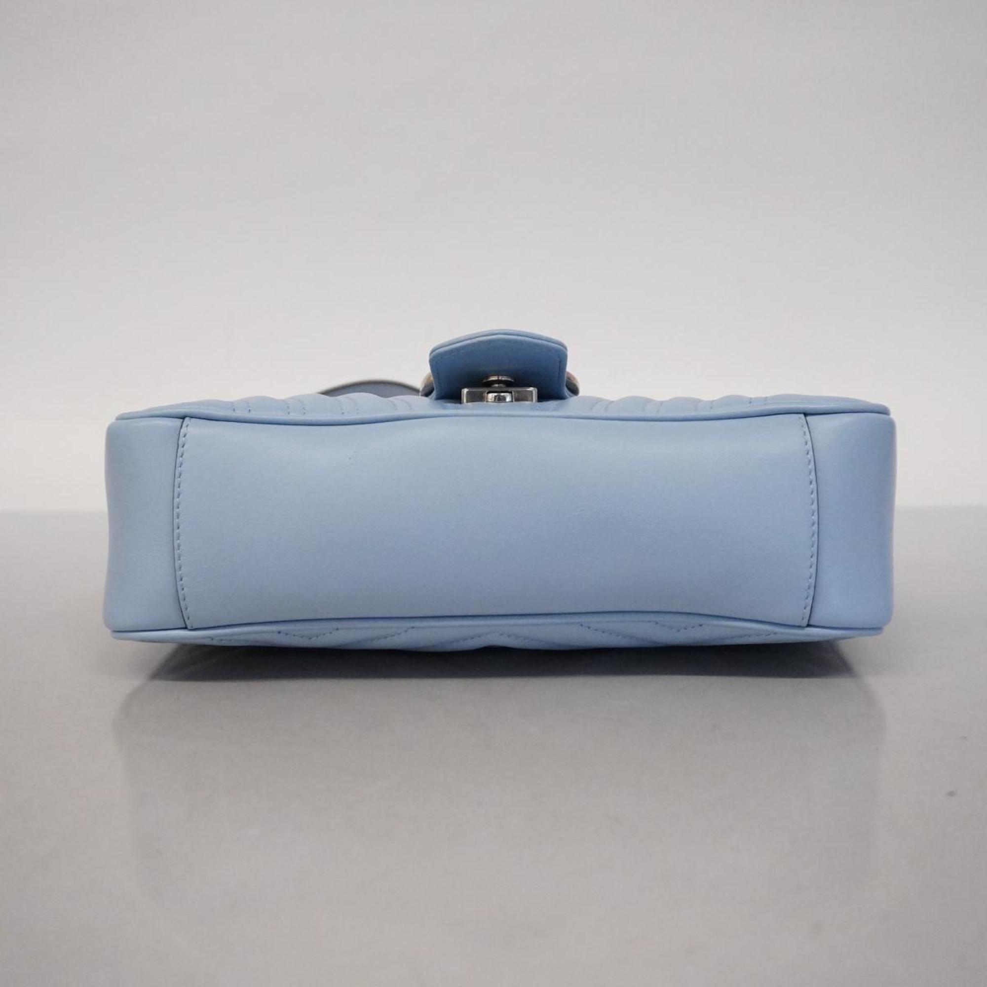 Gucci Shoulder Bag GG Marmont 443497 Leather Light Blue Women's