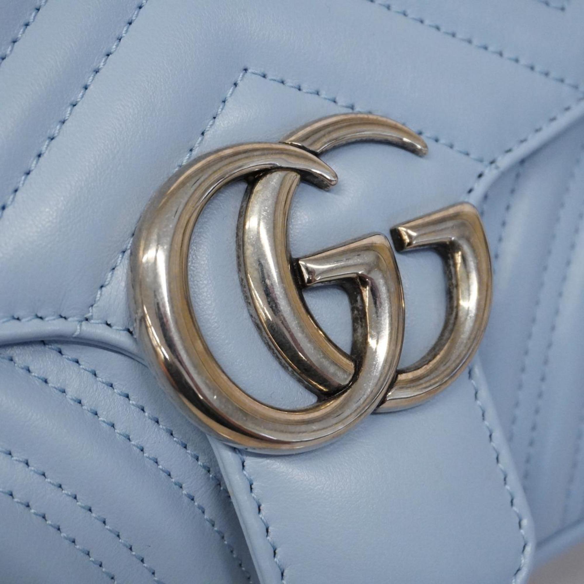Gucci Shoulder Bag GG Marmont 443497 Leather Light Blue Women's