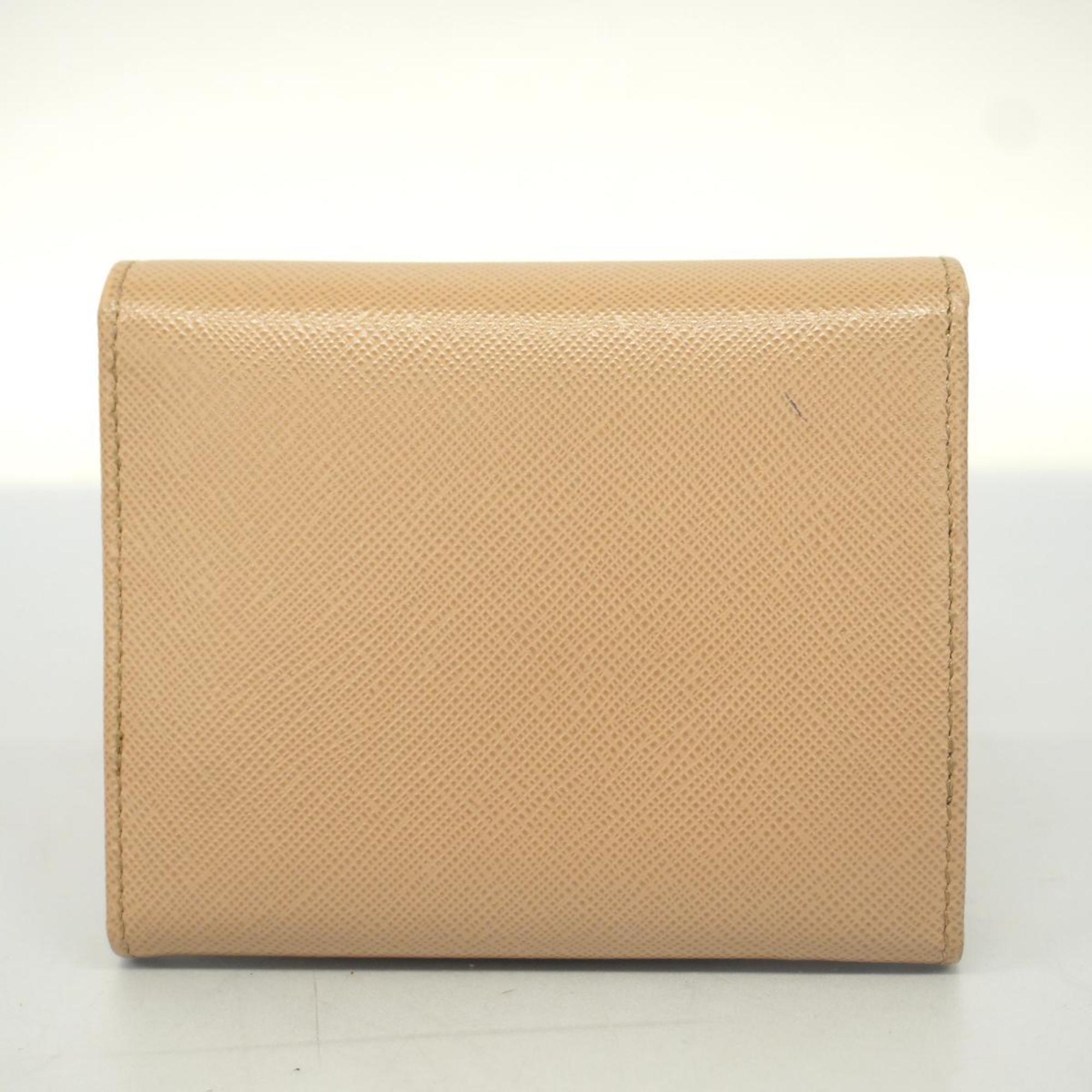 Prada Tri-fold Wallet Saffiano Leather Beige Women's