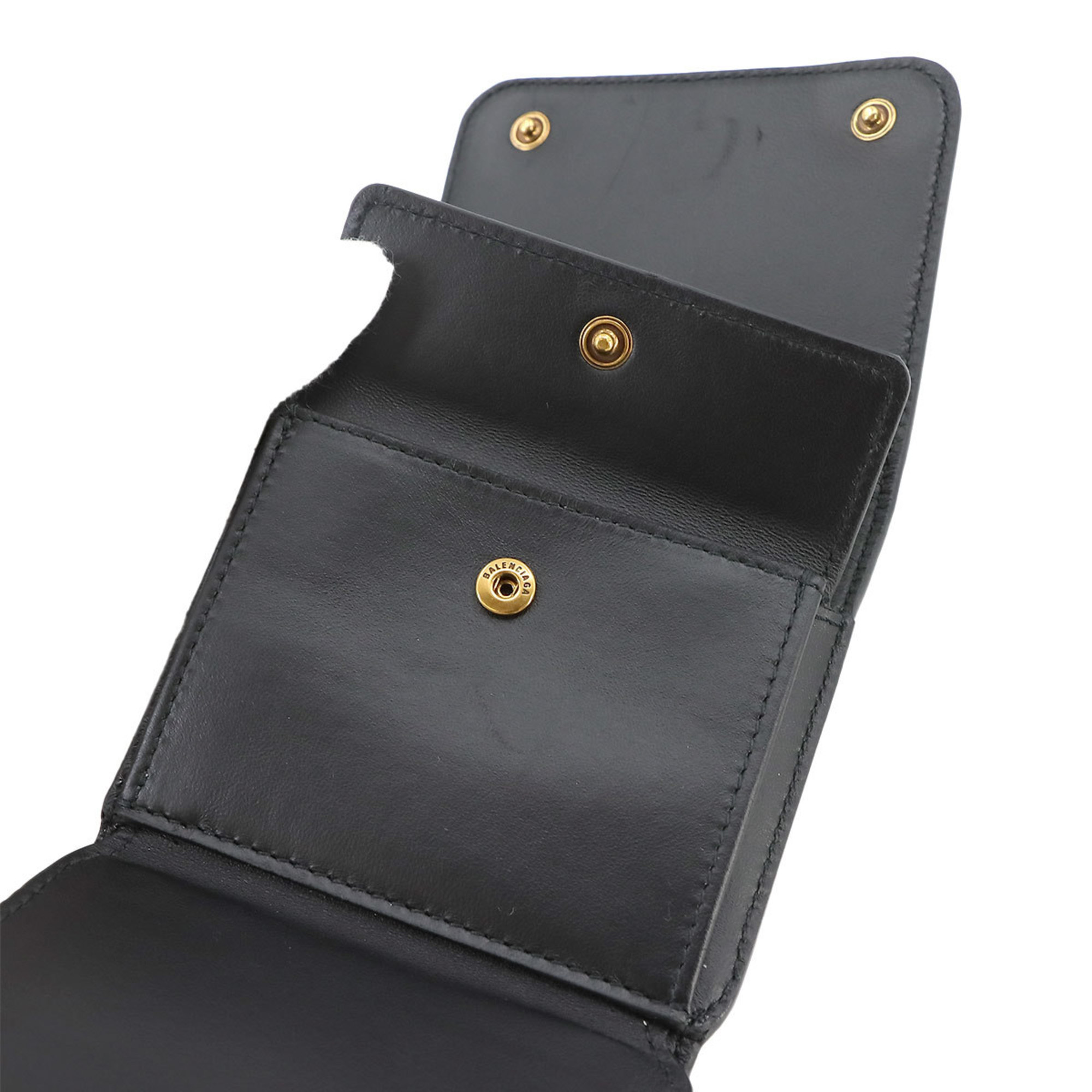 BALENCIAGA Cash Wallet Tri-fold Leather Black White 593308 Mini