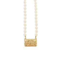 CHANEL Matelasse Bag Faux Pearl Necklace Gold White ABB847 B23K