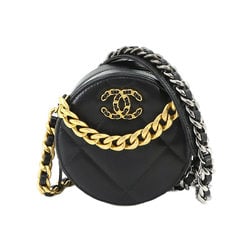 CHANEL 19 Round Clutch Chain Shoulder Bag Leather Black AP0945 Chanel