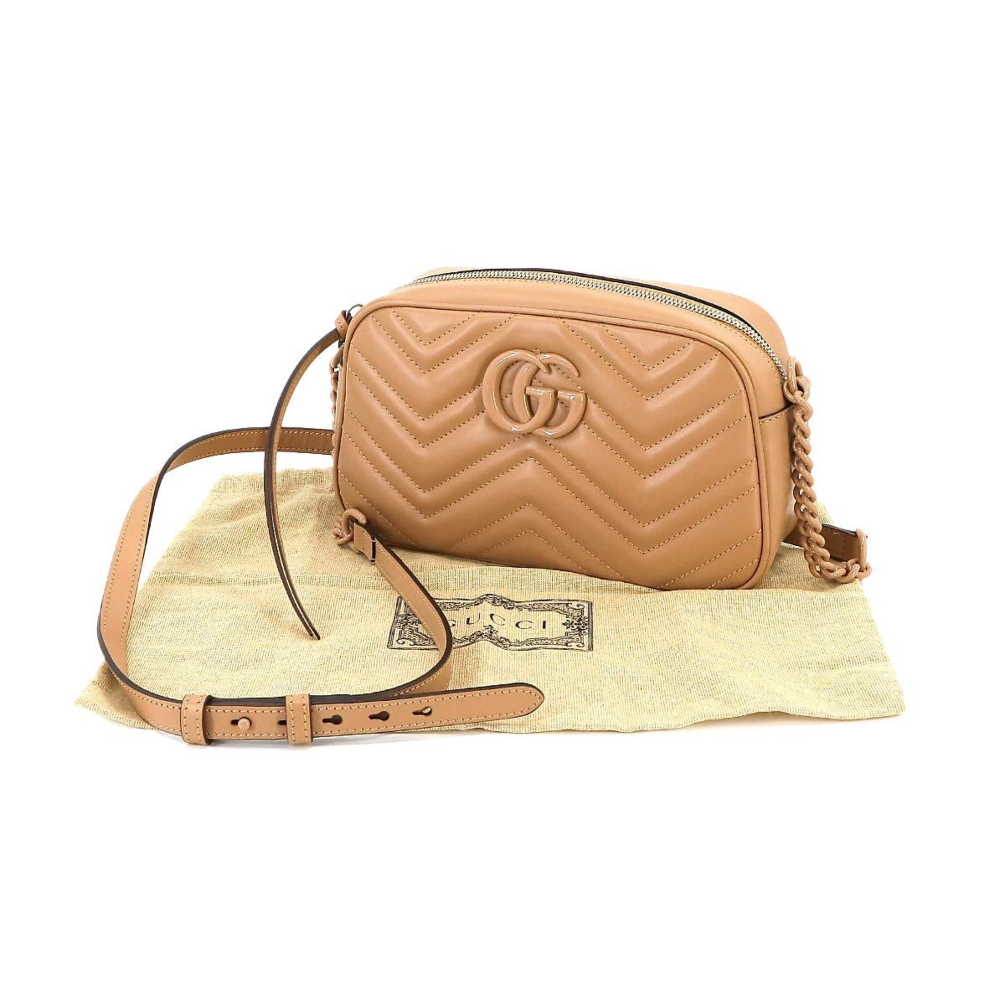 GUCCI GG Marmont Small Shoulder Bag Leather Rose Beige 447632 Metal Fittings
