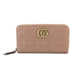 GUCCI GG Marmont Round Long Wallet Leather Dusty Pink 443123 Gold Hardware