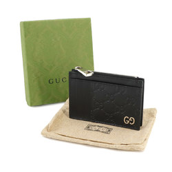GUCCI Guccissima Wallet/Coin Case Coin Purse Business Card Case/Card Leather Black 597560 Silver Metal Fittings