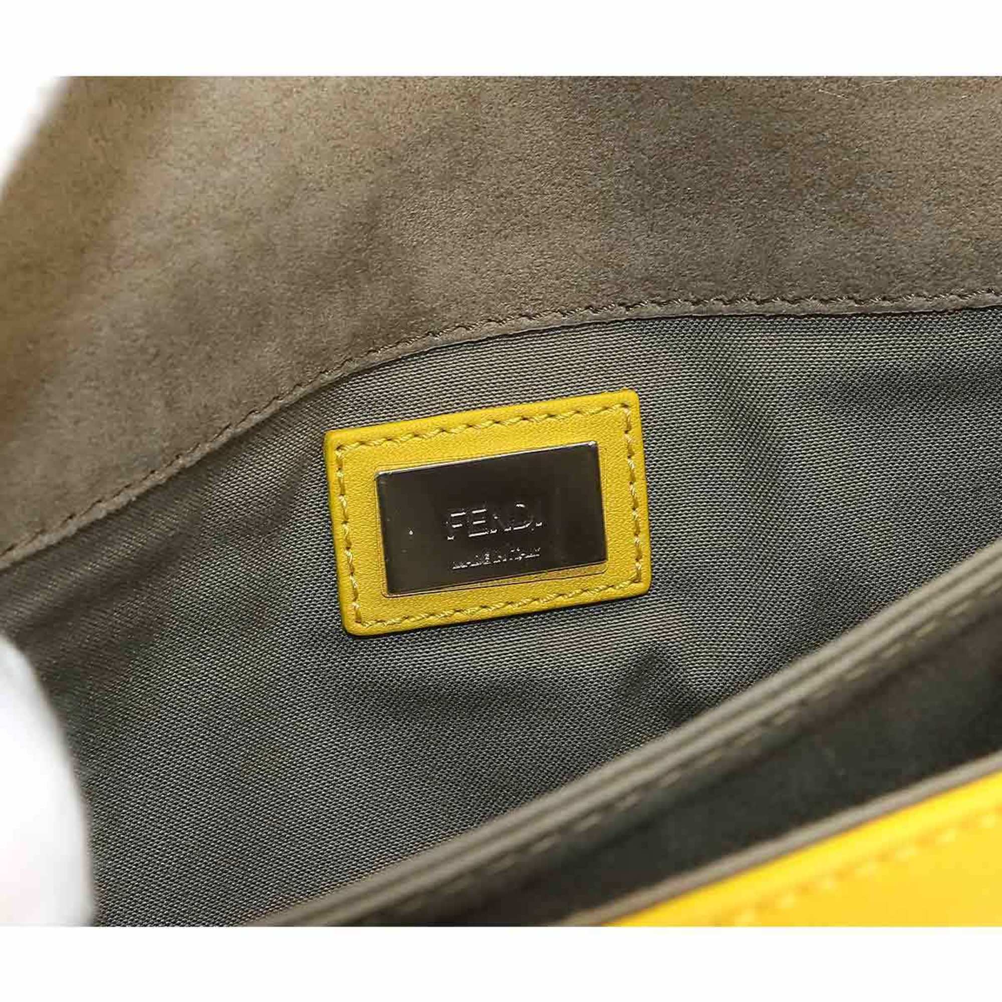 FENDI 3 Tre Bucket 2way Hand Shoulder Bag Leather Yellow 8BR720 Baguette