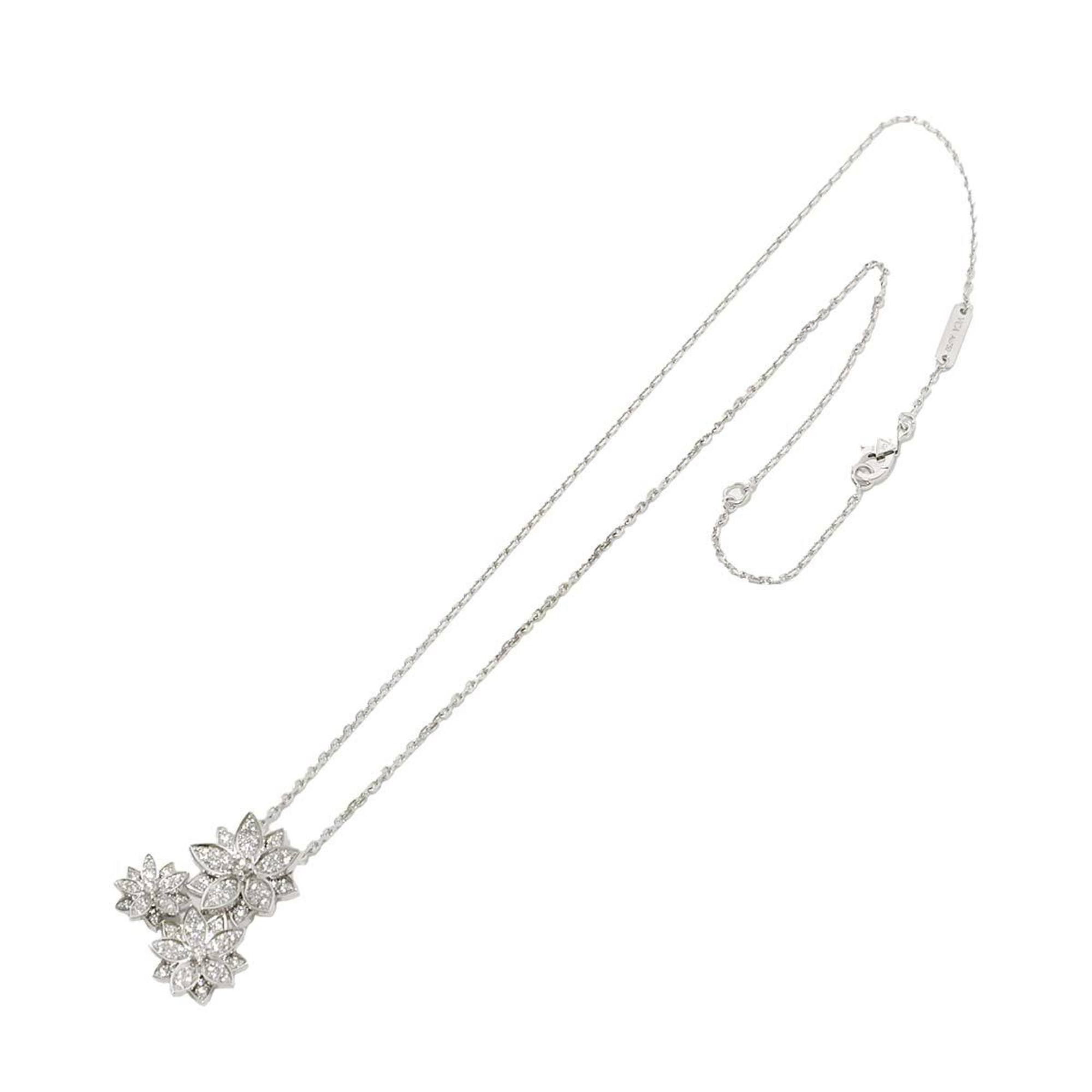 Van Cleef & Arpels Lotus 3 Flower Diamond Necklace 42cm K18 WG 750